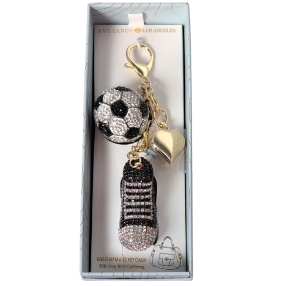 eye candy Accessories - Eye Candy Los Angeles Crystal Soccer Themed Bag Charm & Key Chain